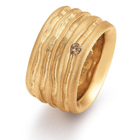  Ring „Plissee“ in Silber vergoldet mit champagnerfarbenem Brillant